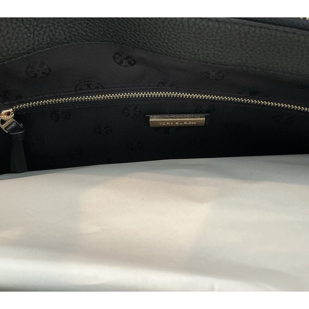 🆕NWT Tory Burch Thea Center Zip Pebbled Leather Tote Bag Black Authentic - Picture 10 of 14